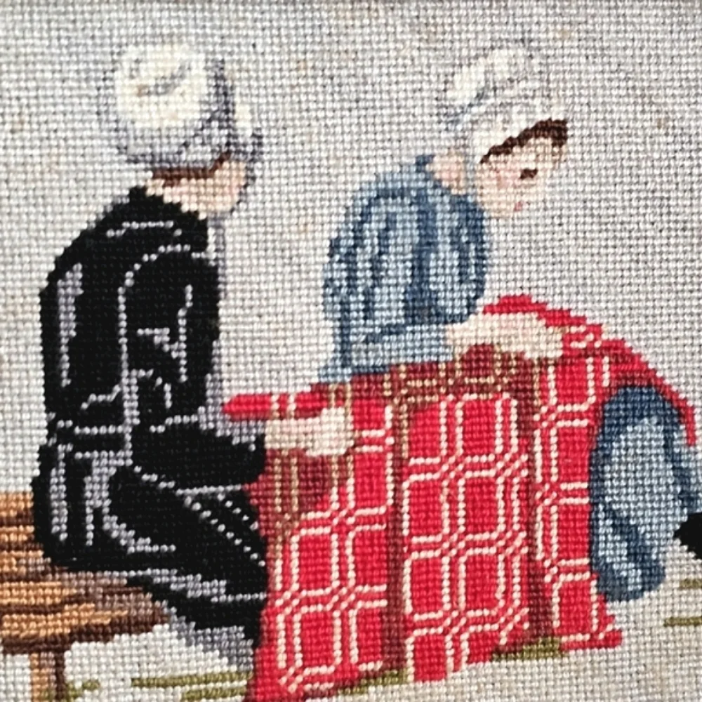 Vintage Needlework c1950 Amish Midcentury Embroidery Wood Frames Country Decor
